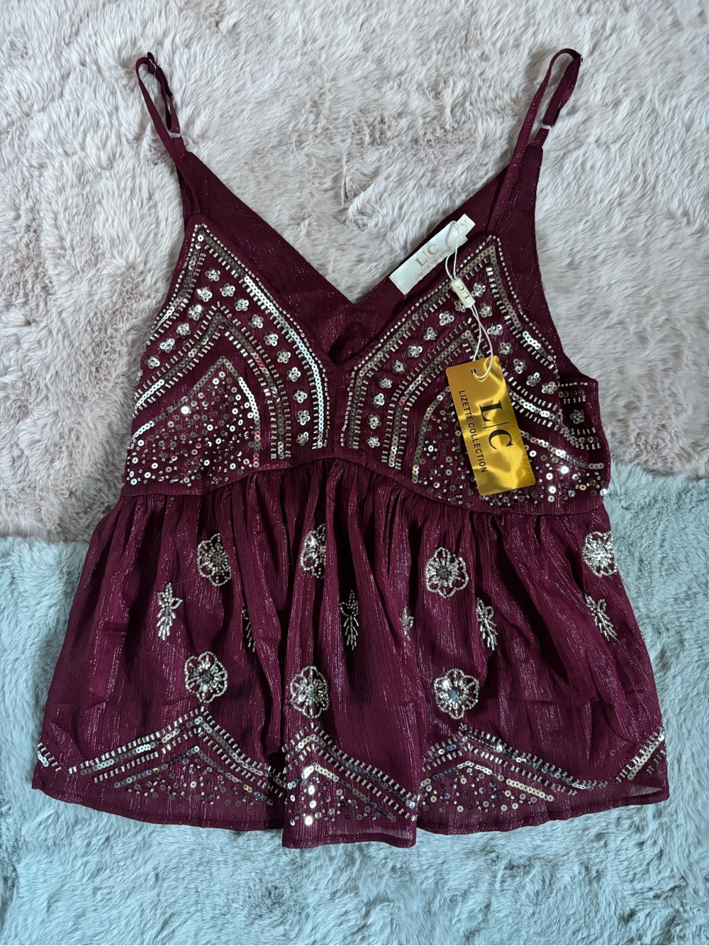Lizette collection beaded burgundy tank
